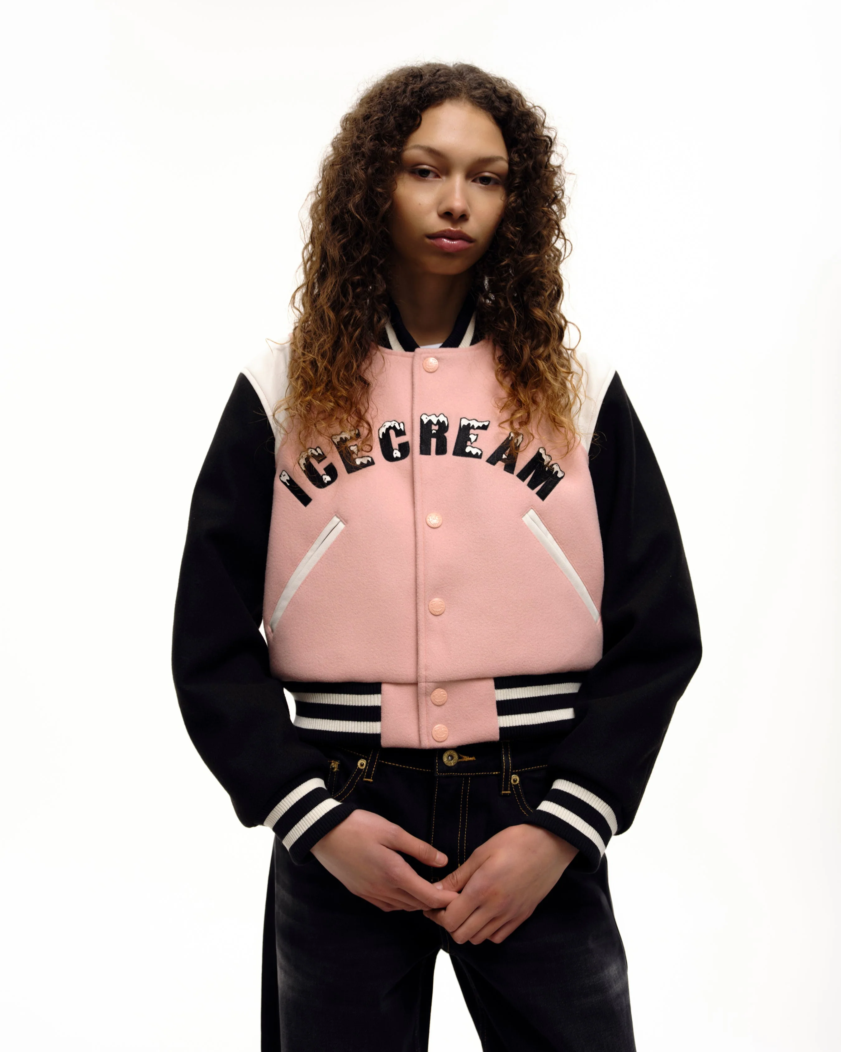 Womens Drippy Cropped Varsity Jacket - Macdery