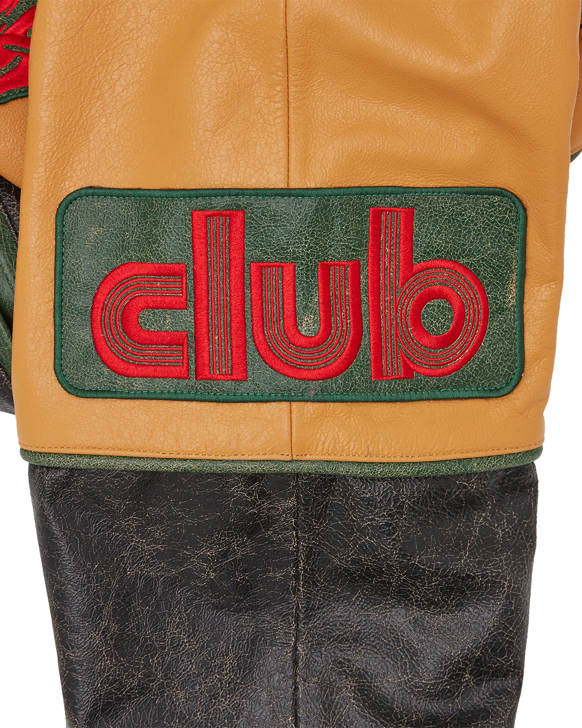 Club Cracked Leather Varsity Jacket - Macdery