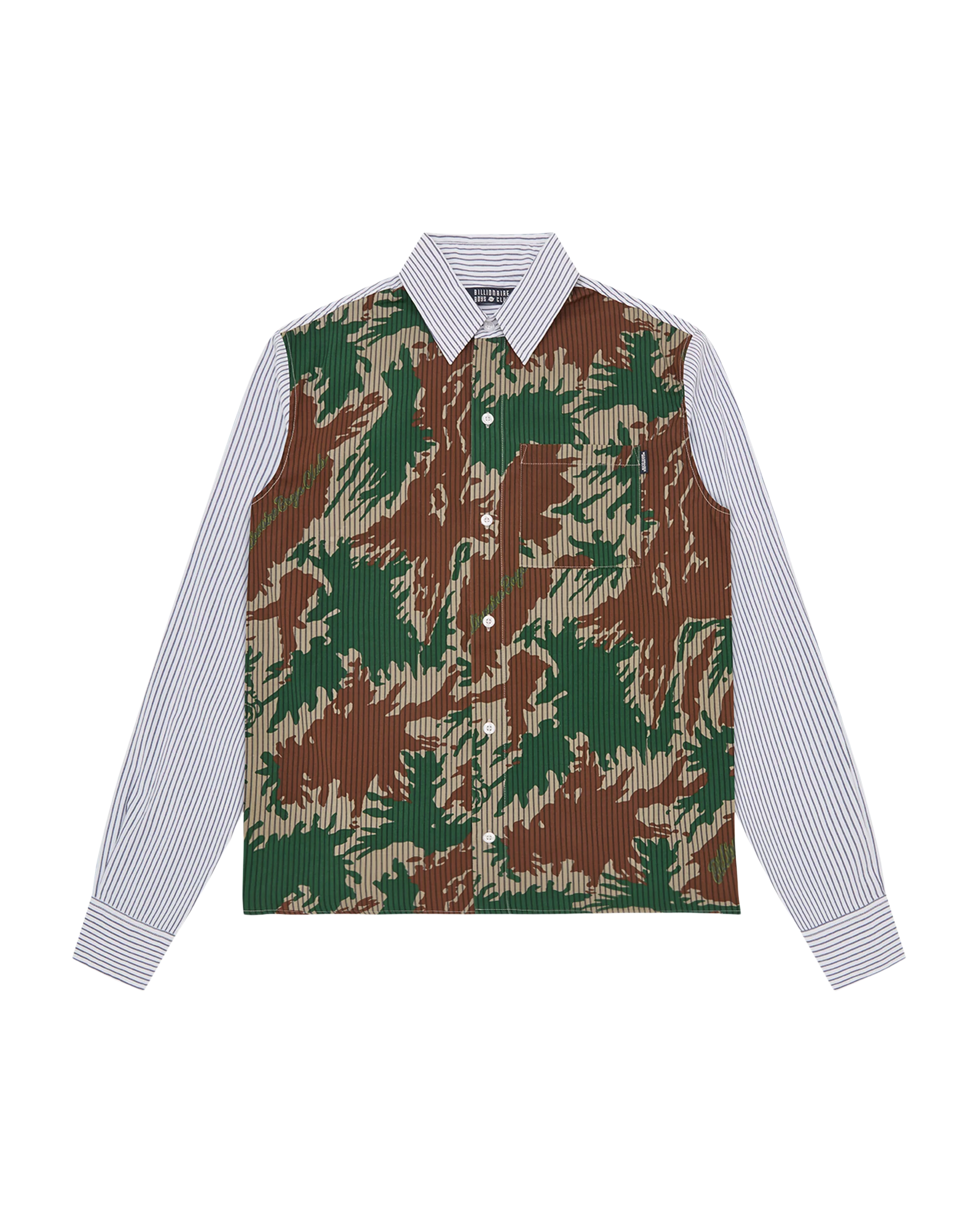 Burst Camo Half Print Poplin Stripe Shirt - Macdery