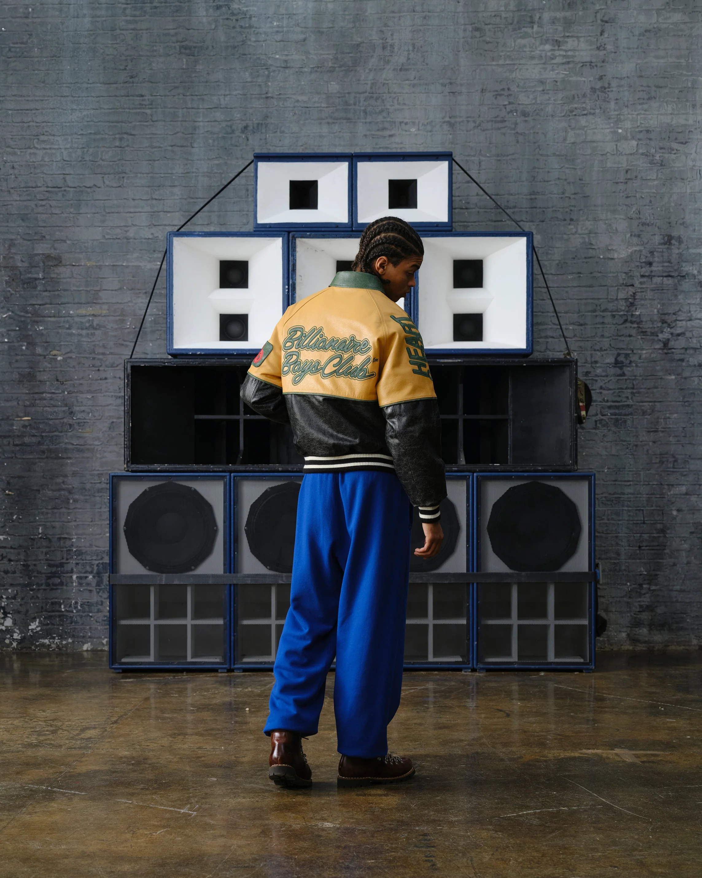 Club Cracked Leather Varsity Jacket - Macdery